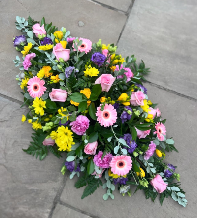 Personalised Coffin Spray - A personalised coffin spray available on 3 sizes, includes a mixture of flowers and foliage in colours of your choice