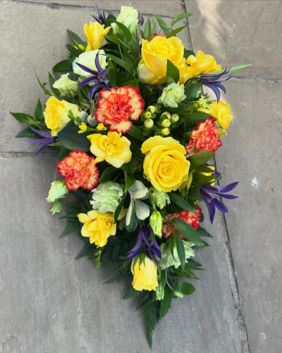 Yellow Single Ended Spray - Traditional single ended spray in oasis made in yellow and white flowers. At ##SHOP## we are delighted to present this product available for flower delivery in ##AREA## and surrounding areas.